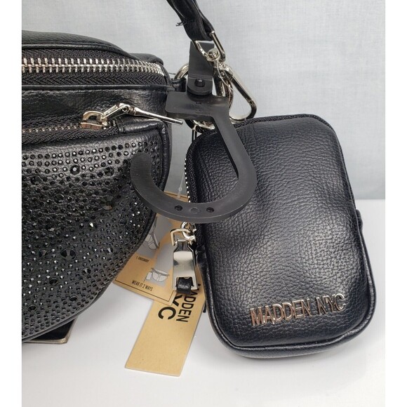 Madden NYC Womens Embellished Multi Pocket Fannypack Crossbody W/Pouch Black New - Picture 7 of 14